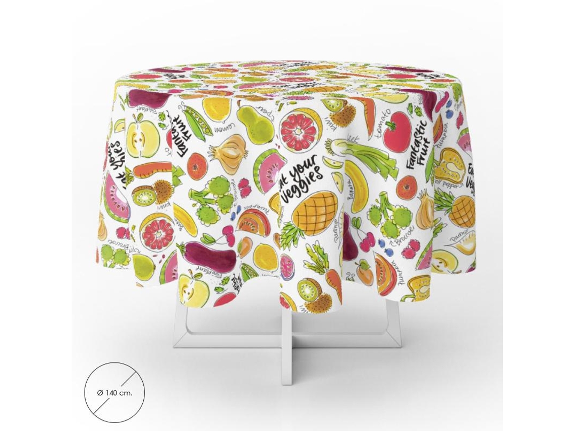 Mantel Hule Redondo Frutas Fantasia Impermeable Antimanchas PVC Ø 140 cm Uso Interior y Exterior ORYX