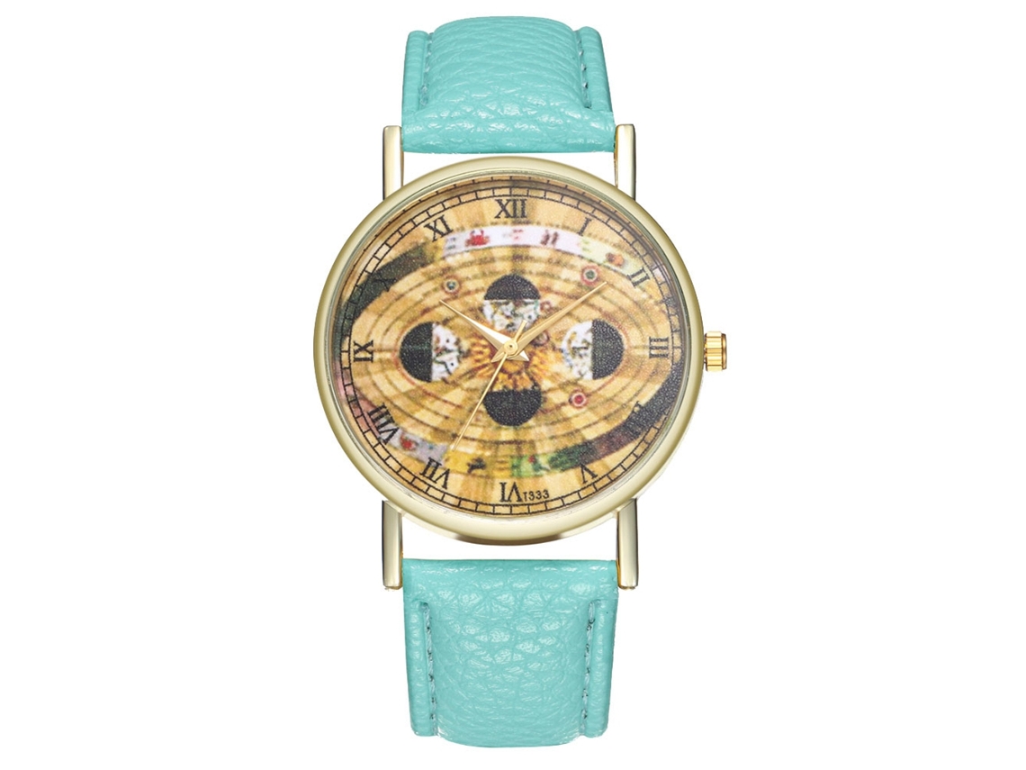 Reloj De Pulsera De Cuarzo Con Correa Pu Y Dial Redondo Patrón Espacial Zhoulianfa (verde Menta)