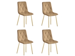 Silla De Comedor Juego De 4 Piezas Tyra Asiento Marrón, Piernas De Oro, Asiento Acolchado, Asiento Ergonómico
