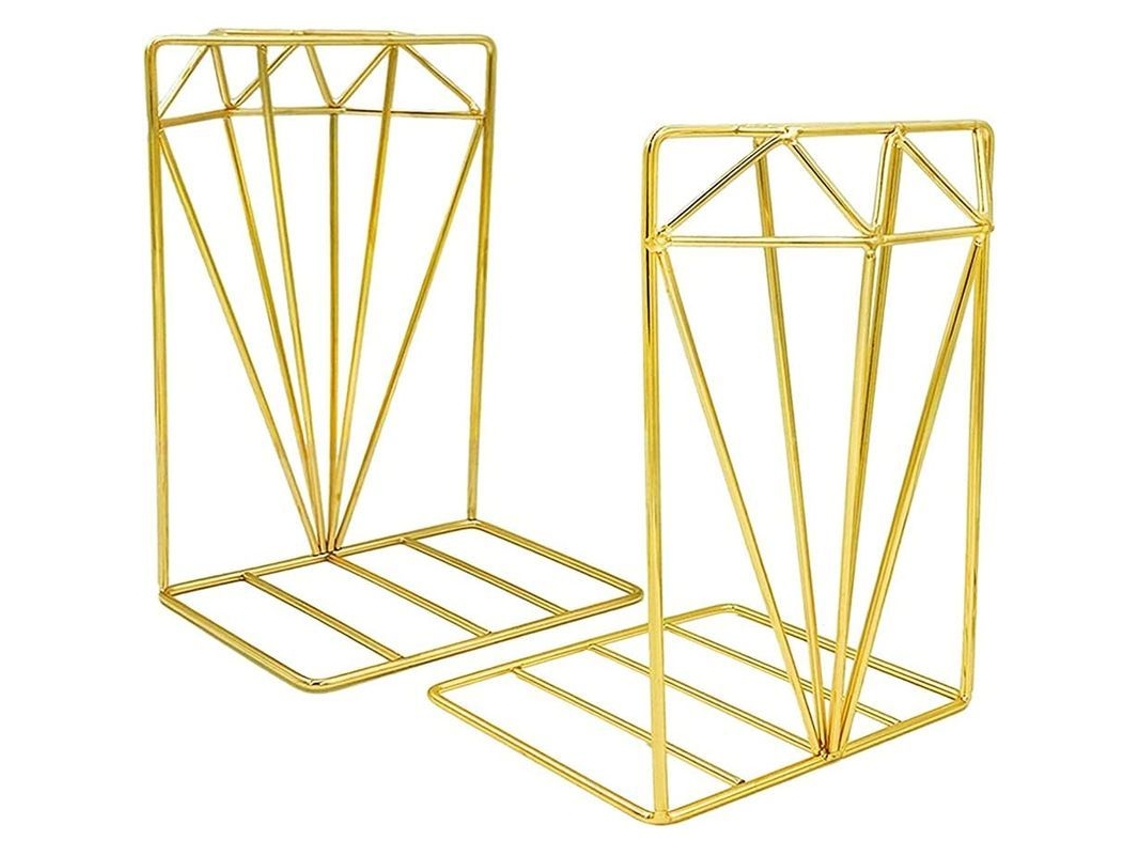 Suportes de Livros de Metal Ajustáveis, 2 Peças, Design Elegante com Diamante, Dourado Decoração e Organização para Lar e Escritório