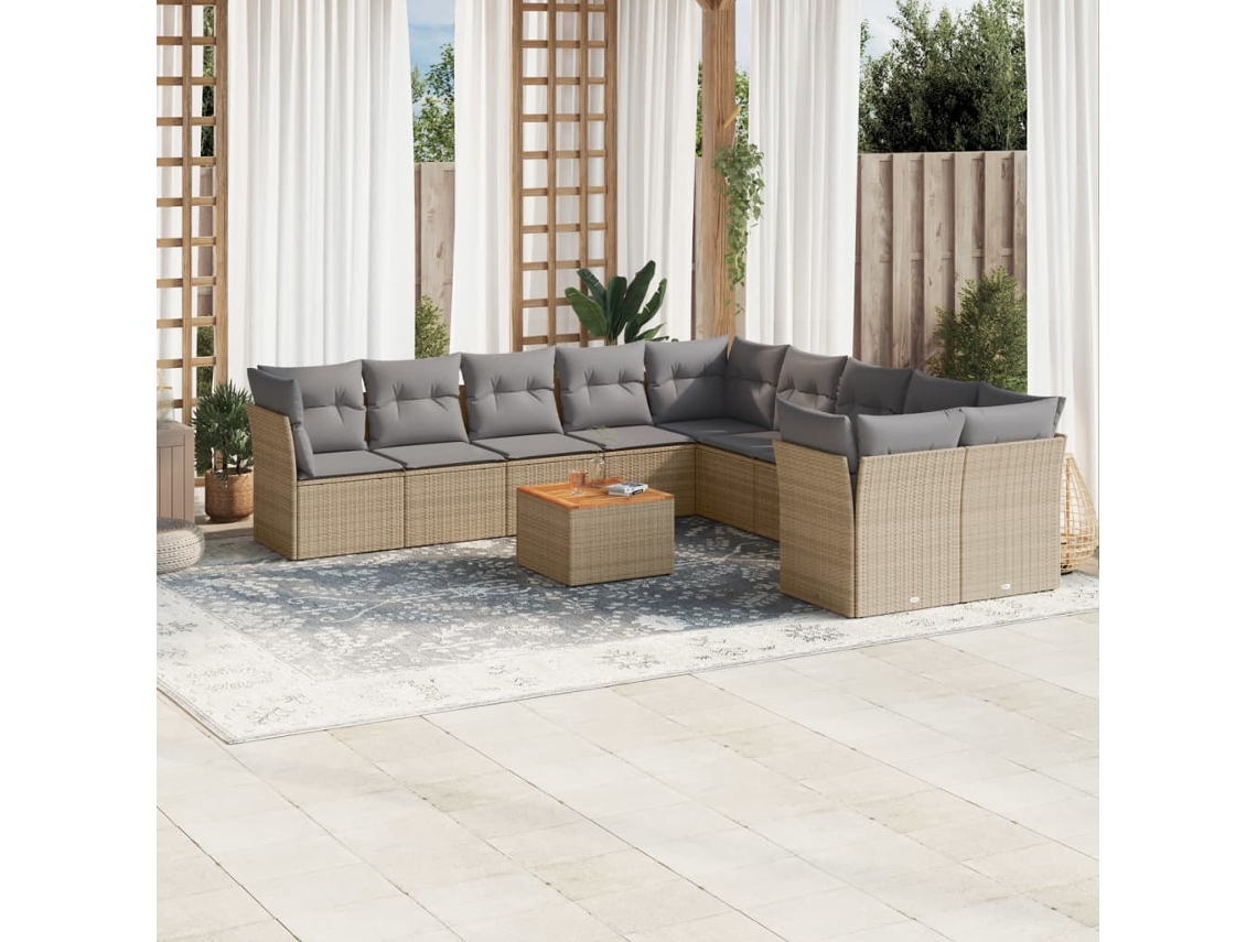 Conjunto de sofá de jardín de 11 piezas con cojines, mimbre sintético beige, DKD Home Decor