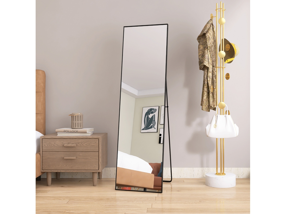 Espejo De Pie 140 X 40 Cm,espejo De Suelo Arqueado Con Marco De Aleación De Aluminio, Ideal Para Dormitorio, Vestidor, Salón – Diseño Moderno, Negro