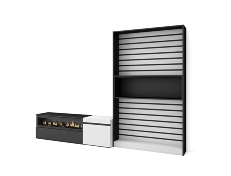 Muebles de Salón para TV 260x186x35cm Para TV hasta 65 Chimenea eléctrica Blanco y negro