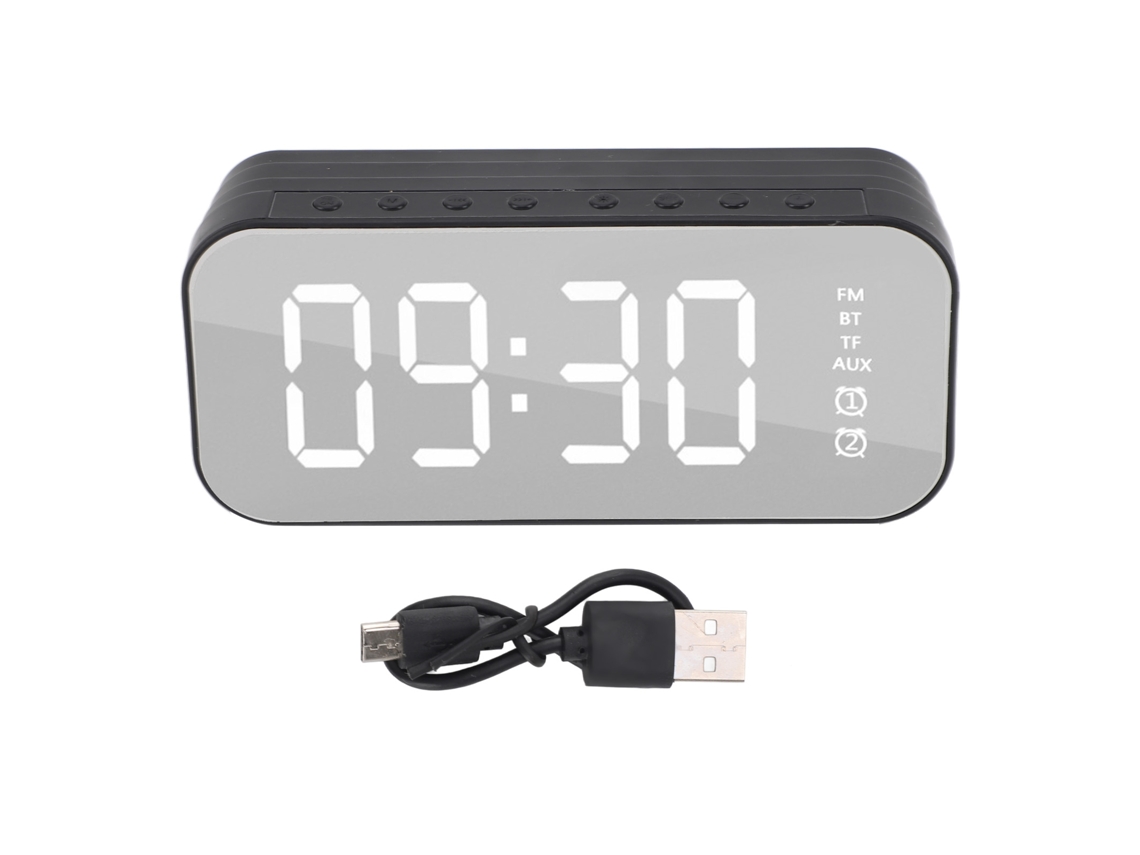 Reloj despertador retro Baok con altavoz Bluetooth, subwoofer digital y espejo para dormitorio y escritorio.