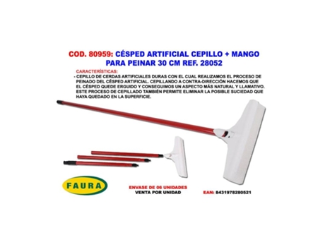 Cepillo para peinar Césped Artificial Vermelho Com mango- 30cm