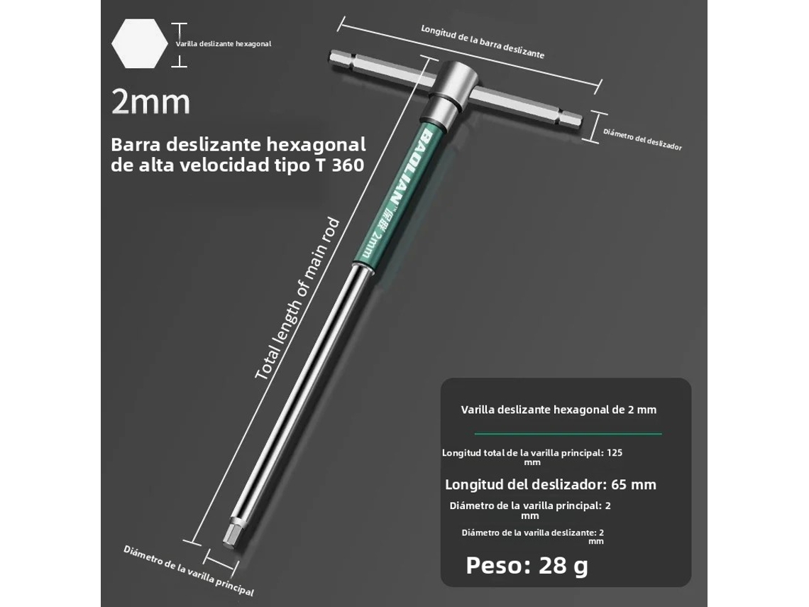 Llave Hexagonal Tipo T Multifuncional De Acero Inoxidable De 2 Mm Con Rodillo Deslizante Hexagonal De Alta Velocidad