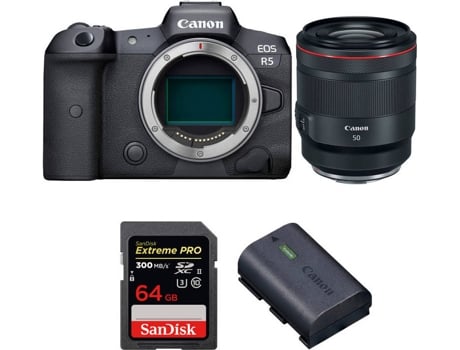 Kit Cámara CANON EOS R5 RF 50mm f/1.2L USM + SanDisk 64 GB + Batería (Full-Frame)