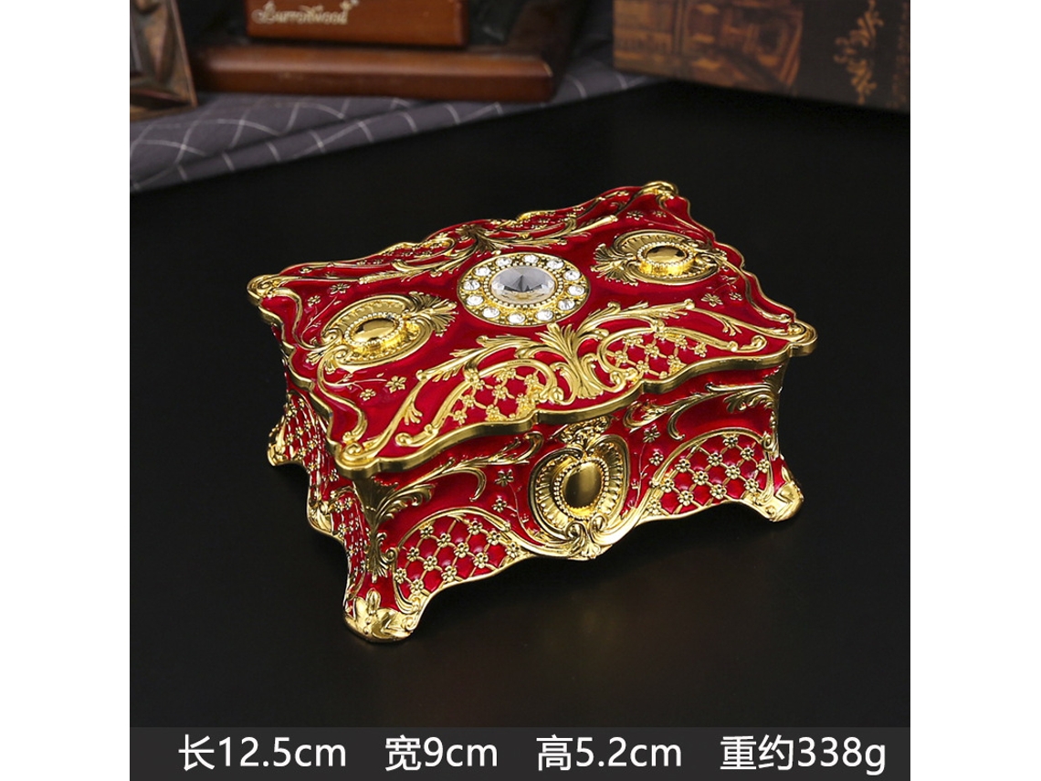 Joyero Grande De Estilo Europeo (dorado Y Rojo) Con Decoración De Esmalte Metálico.