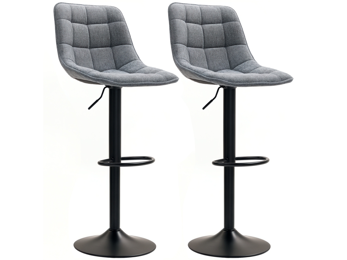 Taburetes de bar modernos, juego de 2 taburetes giratorios con respaldo, altura ajustable, reposapiés, tapizados, gris oscuro.