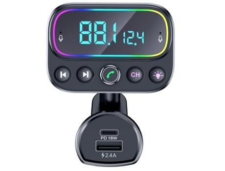 Transmisor FM Bluetooth 5.0 para automóvil, cargador de automóvil rápido USB C de 18 W, receptor de radio adaptador de automóvil Bluetooth (negro)