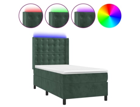VIDAXL Colchón con somier/LED (Verde - Terciopelo - 90 x 190 cm)