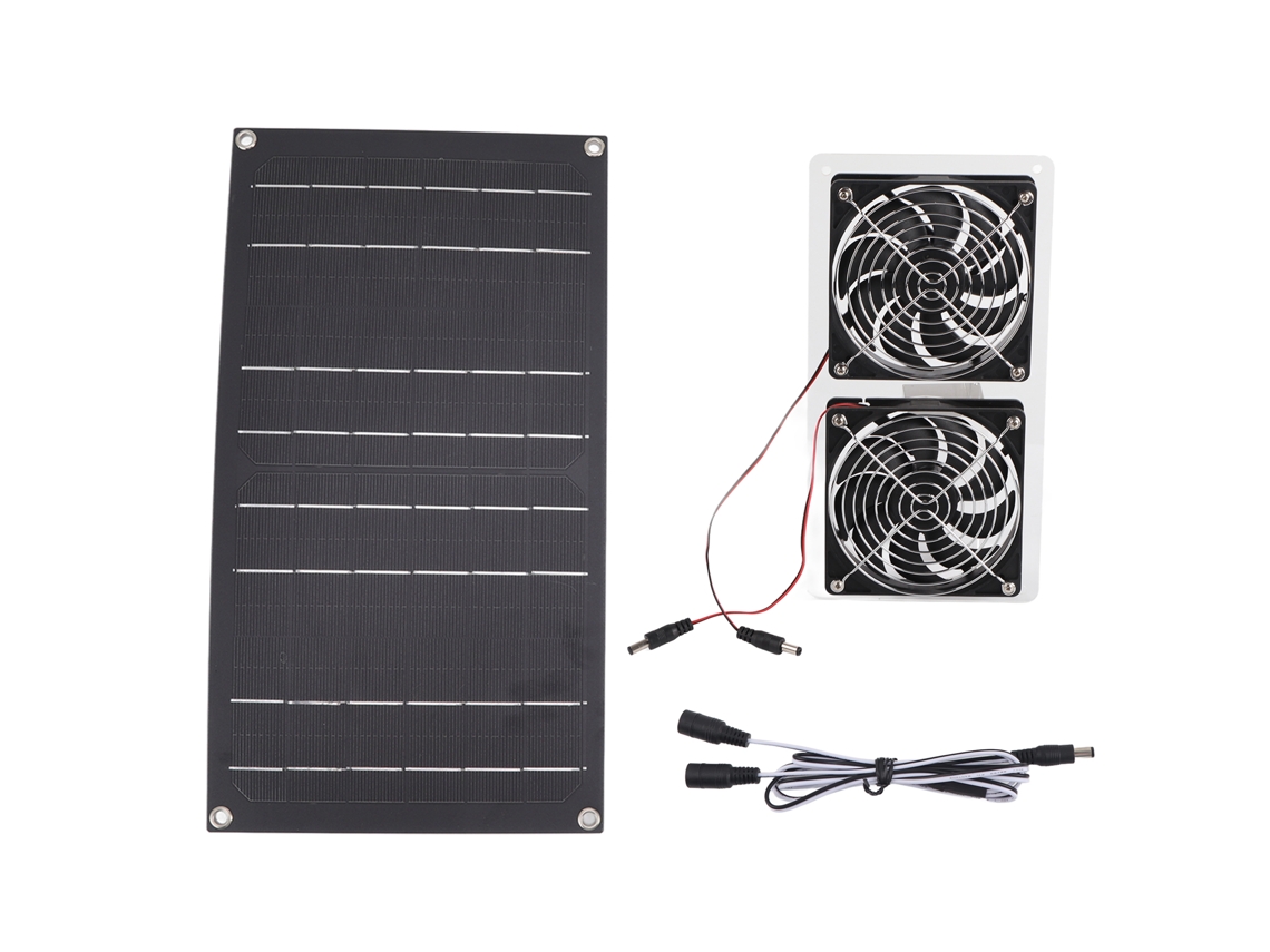 Kit de ventilador solar doble de 100 W IP67 para tienda de campaña para mascotas.