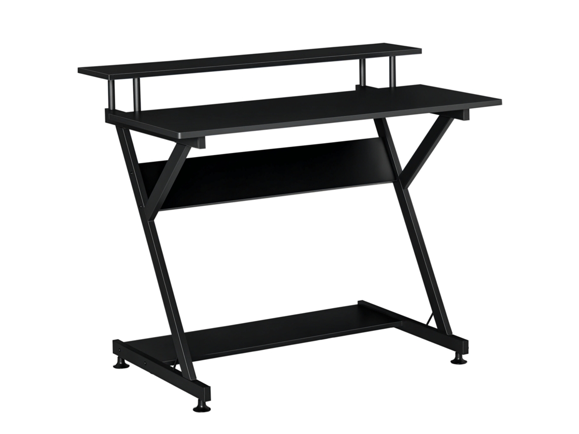 Escritorio Para Juegos De 100 Cm, Escritorio Para Ordenador Con Soporte Para Monitor, Madera Y Metal, Negro.