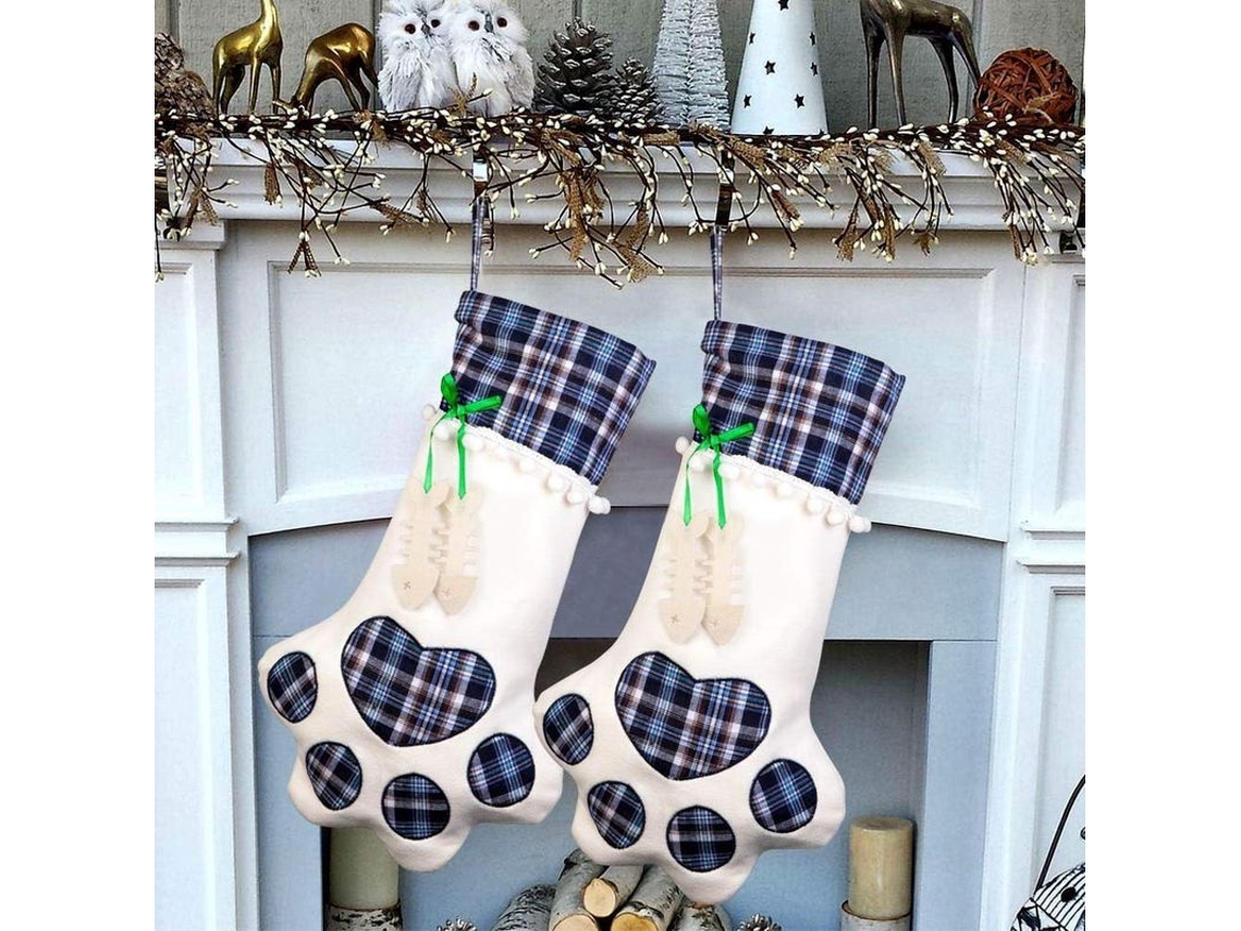 Calcetín Navideño Para Cachorro Con Gran Huella Decorativa De Pata, 45 X 28 Cm, 1 Unidad.