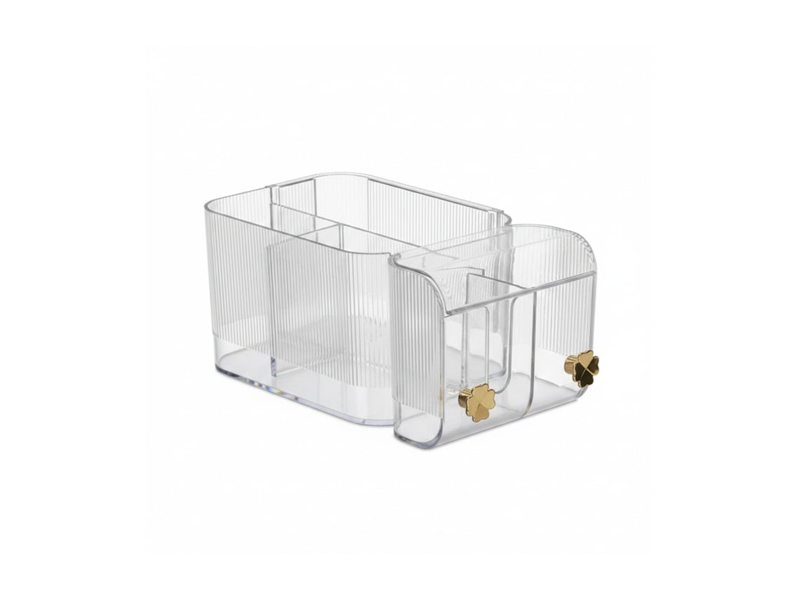 Organizador De Beleza Relaxdays, 4 Compartimentos, 2 Ganchos, Recipiente Para Cotonetes, Plástico, Transparente/dourado