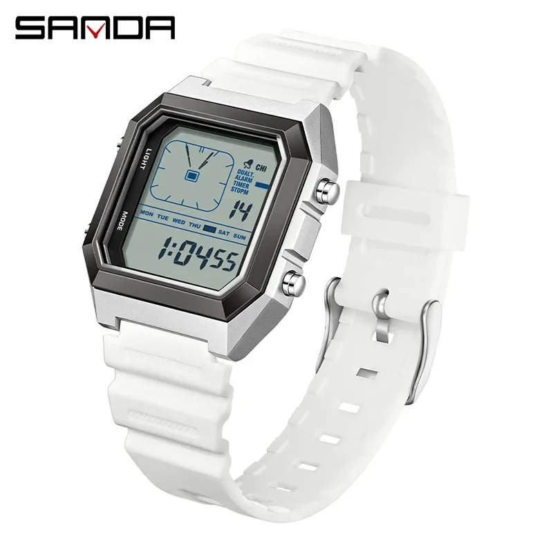 Reloj Digital Para Hombre (blanco) Para Deportes Al Aire Libre, Cronógrafo Luminoso Multifuncional, Calendario, Resistente Al Agua.