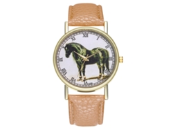 Reloj De Cuarzo Unisex Con Patrón De Caballo Negro Moda Casual Regalo (beige)