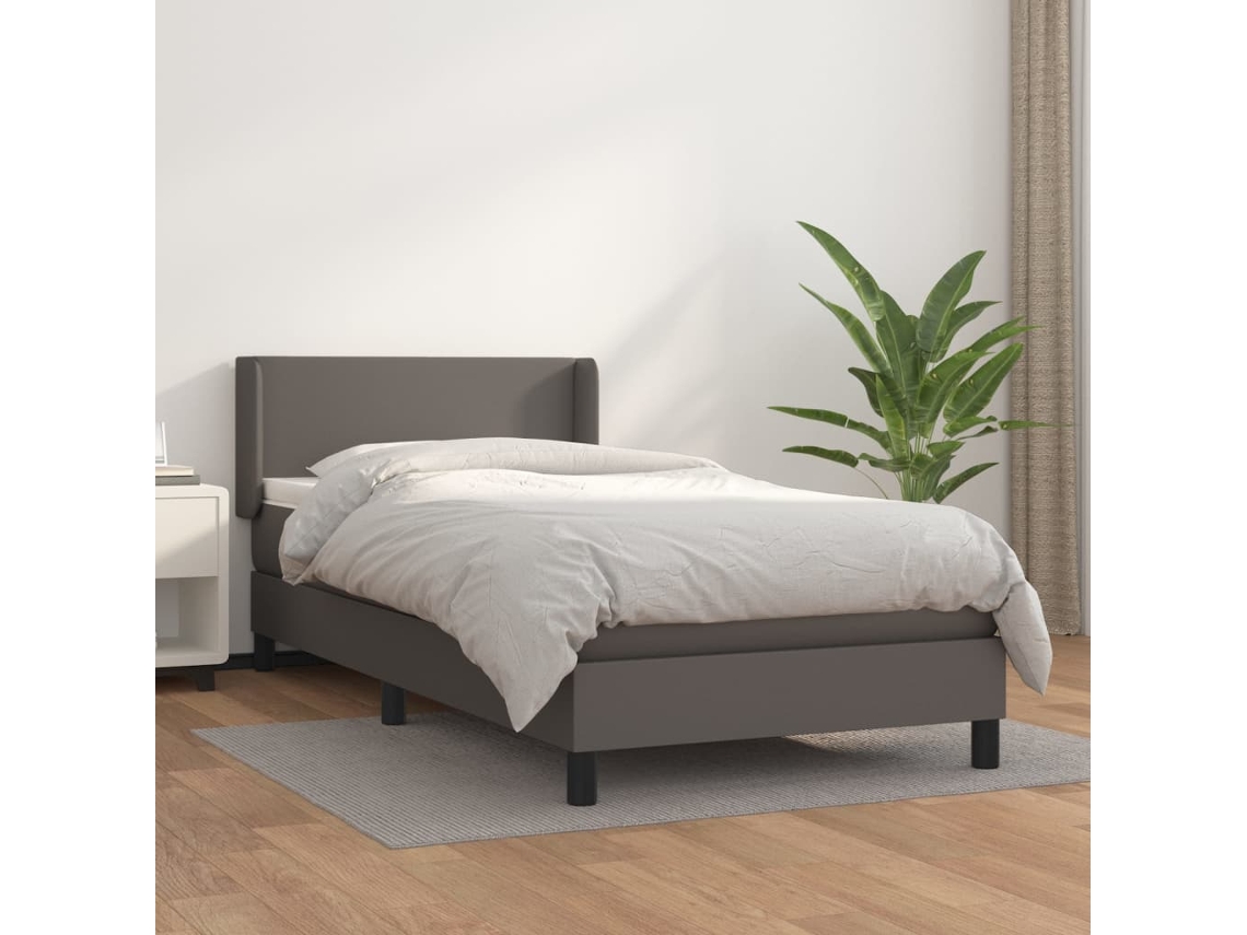 Estructura De Cama Con Muelles/Colchón 90X200 Cm Cuero Artificial Gris