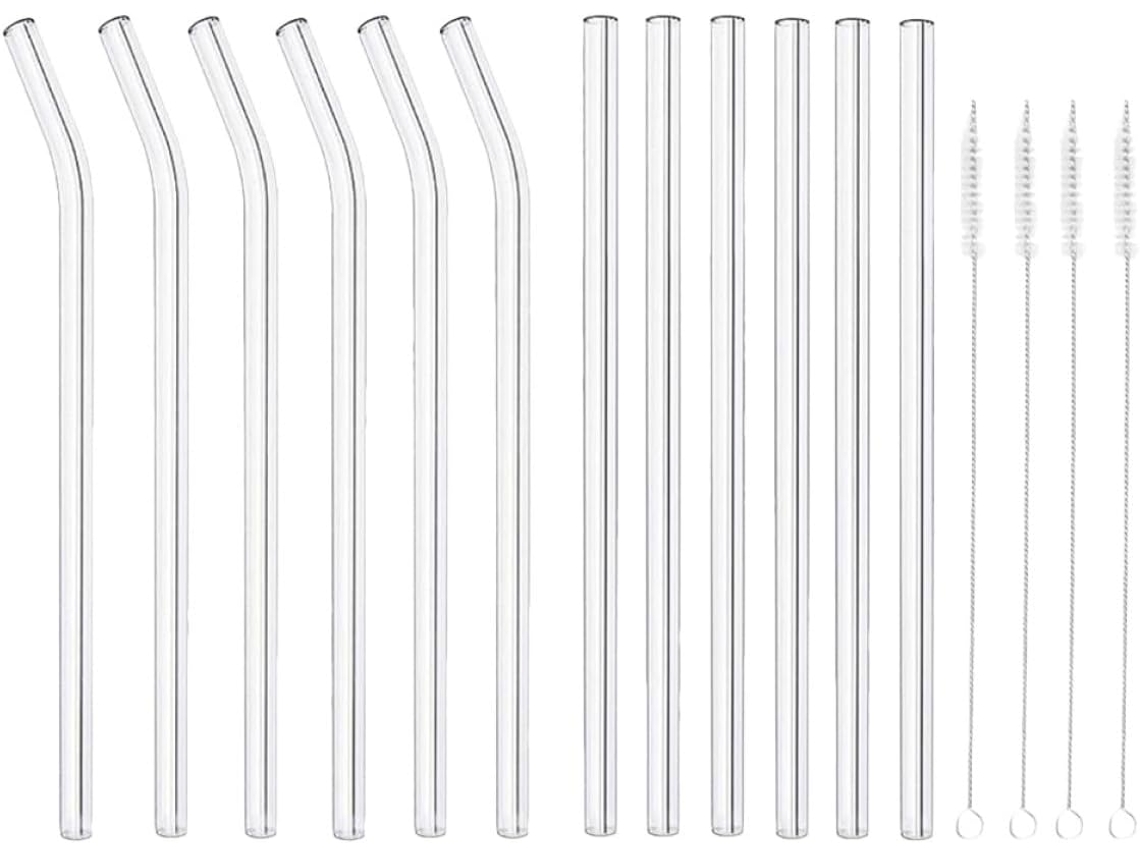 Juego De Pajitas De Vidrio Reutilizables Con Cepillos Rectos De Vidrio De Borosilicato Transparente.