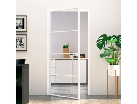 vidaXL Puerta de interior vidrio templado y aluminio blanco 93x201,5cm