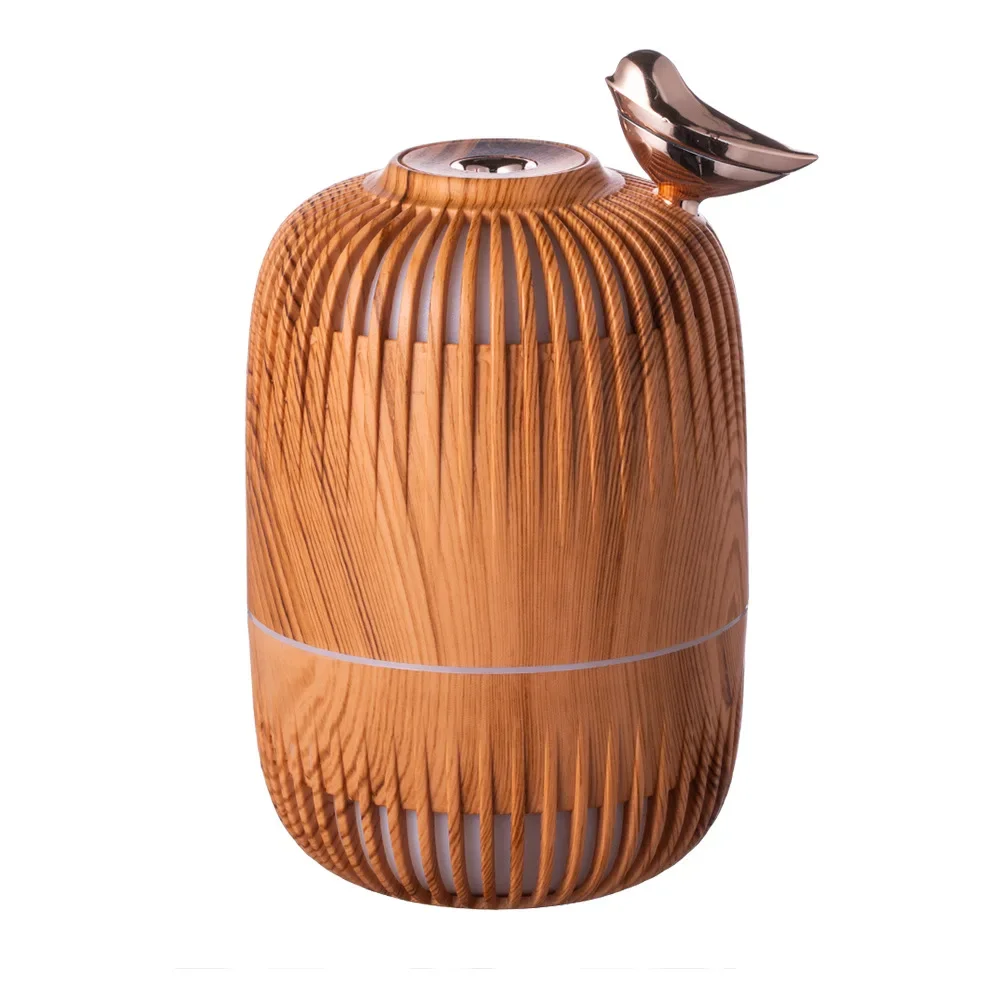 Humidificador creativo en forma de jaula de pájaros con diseño de madera, 280 ml, con difusor de aroma USB. Mdug