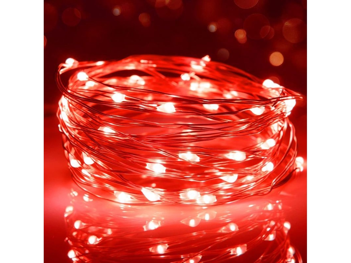 Guirnalda De Luces Led, 3 M, 30 Led, Funciona Con Pilas, Resistente Al Agua, Para Interiores, Exteriores, Jardín, Fiestas, Bodas Y Navidad (rojo).