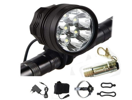 Luz de Seguridad CHRONUS 3 Formas de Luz + 6* 18650 Pilas incluídas + Cargador + Mini Linterna Portátil (Negro)