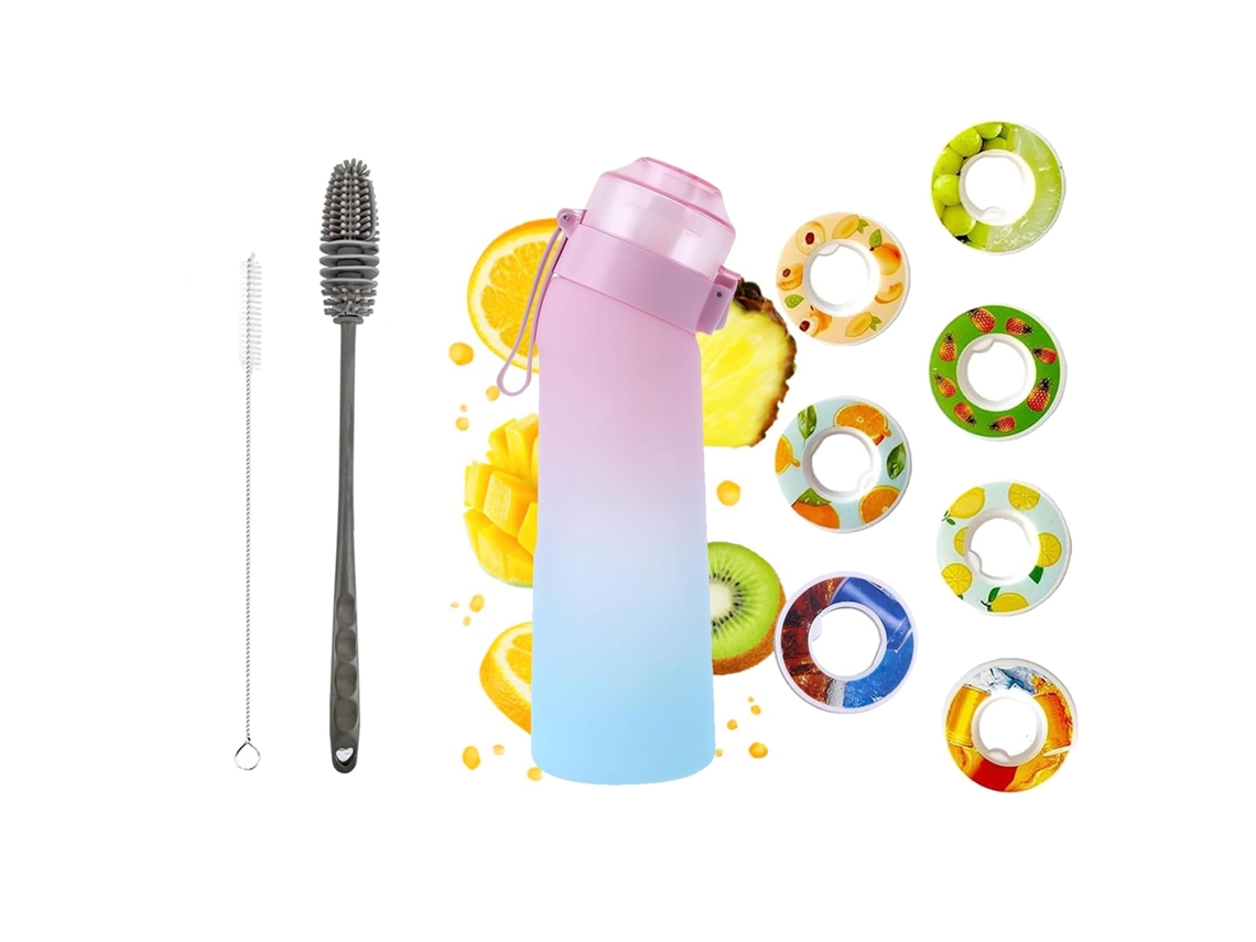 Botella CUICH Botella de Agua con Aire con 7 Cápsulas de Sabor 650Ml de Fragancia de Frutas 0% Azúcar con Pajita Rosa