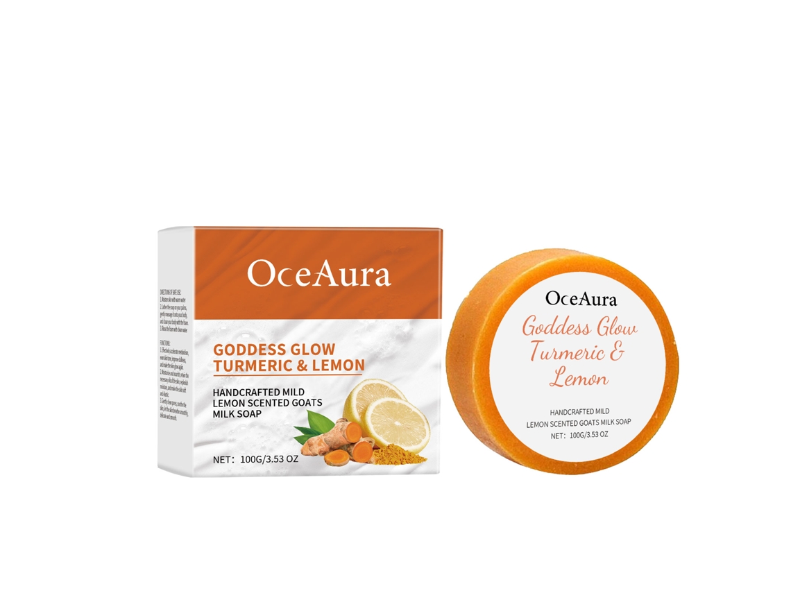 Jabón revitalizante con cúrcuma y limón natural.