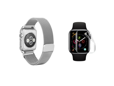 Kit De Correa Milanesa Con Cierre Magnético Película De Gel De Cubierta Completa Para Apple Watch Series 9 - 41 Mm - Gris