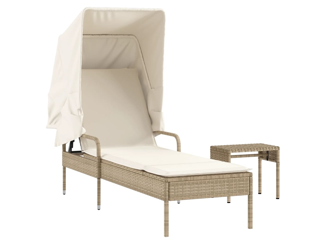 Tumbona con dosel y mesa de mimbre, patas beige, MAISON EXCLUSIVE