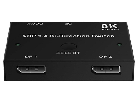 Distribuidor Switch Bidireccional 8K a 60Hz 4K a 120Hz / 144Hz 2K a 144Hz / 164Hz 2 Entradas 1 Salida con Display Port Dp 1.4 Negro BISBISOO