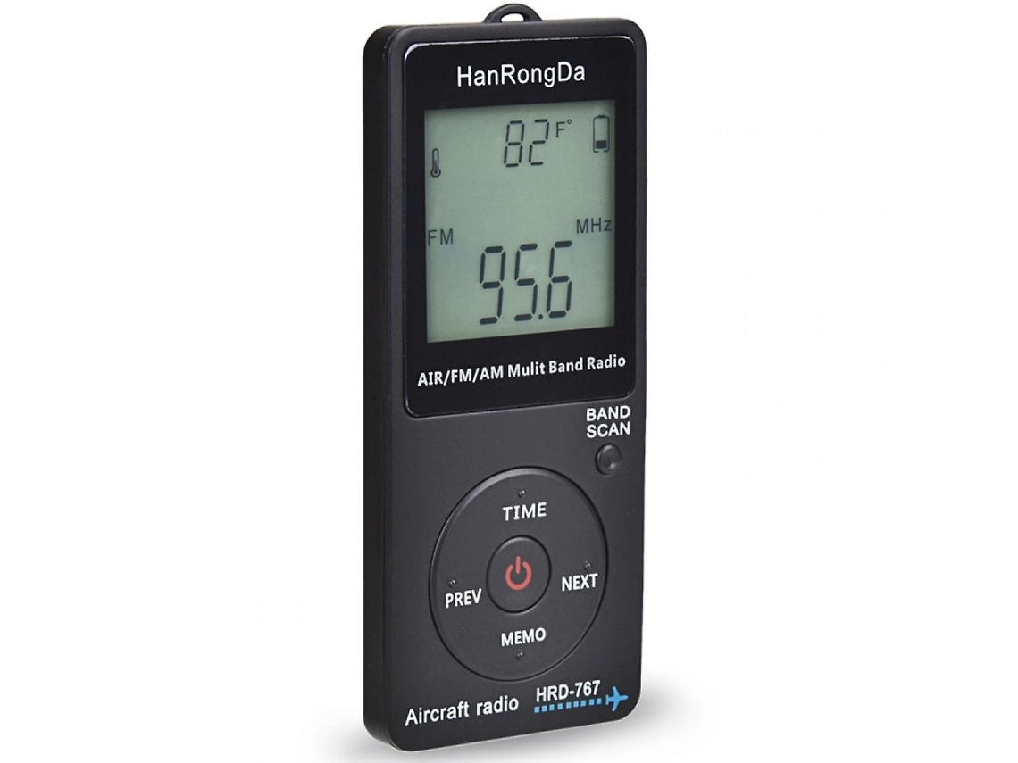 Receptor FM/AM/banda aérea, pantalla LCD, botón de bloqueo, radio de bolsillo y conector para auriculares Gusshious (negro)