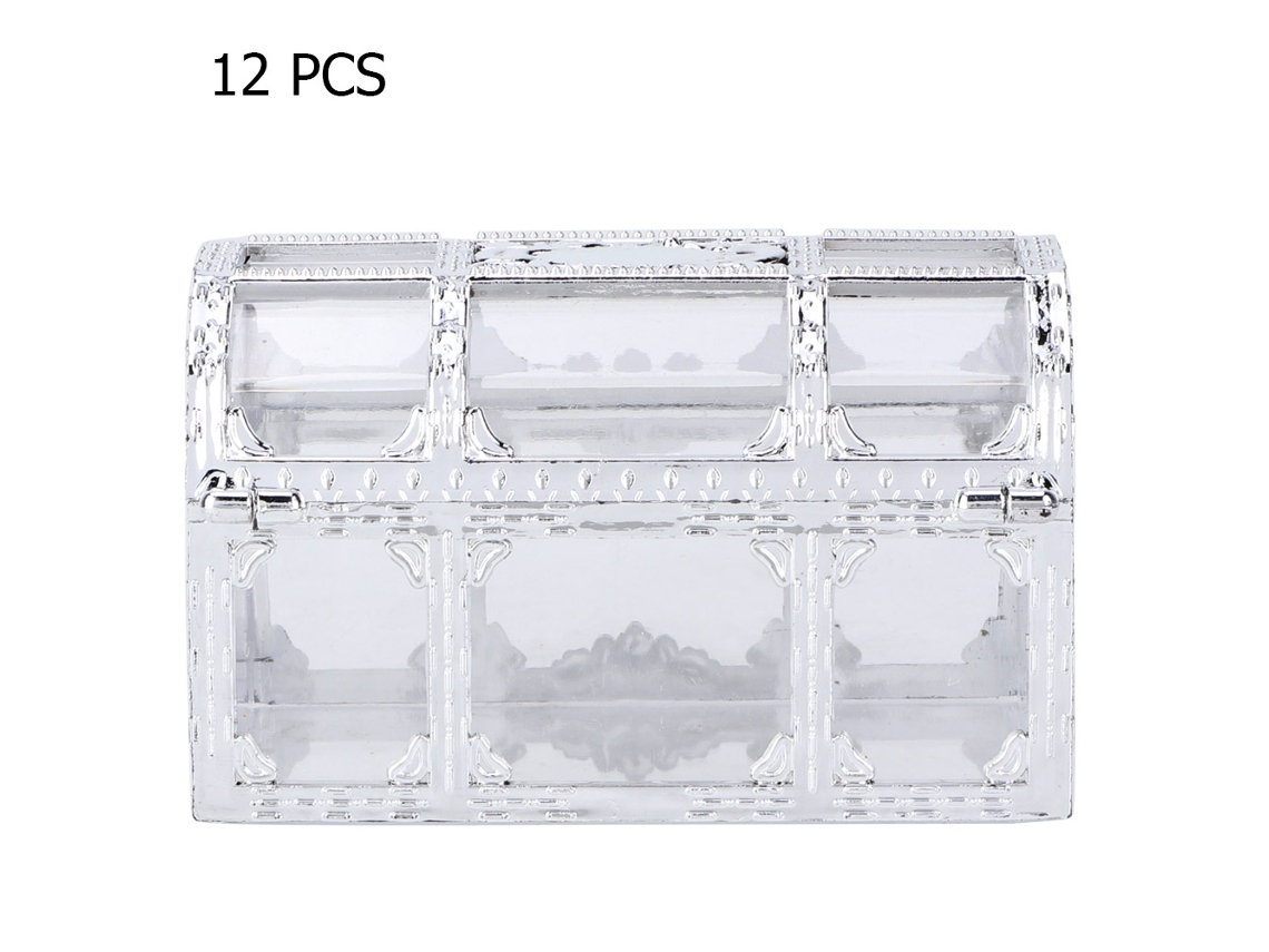 12 Cajas Decorativas De Plástico Plateado Para Bombones Y Dulces, Ideales Para Bodas Y Aniversarios.