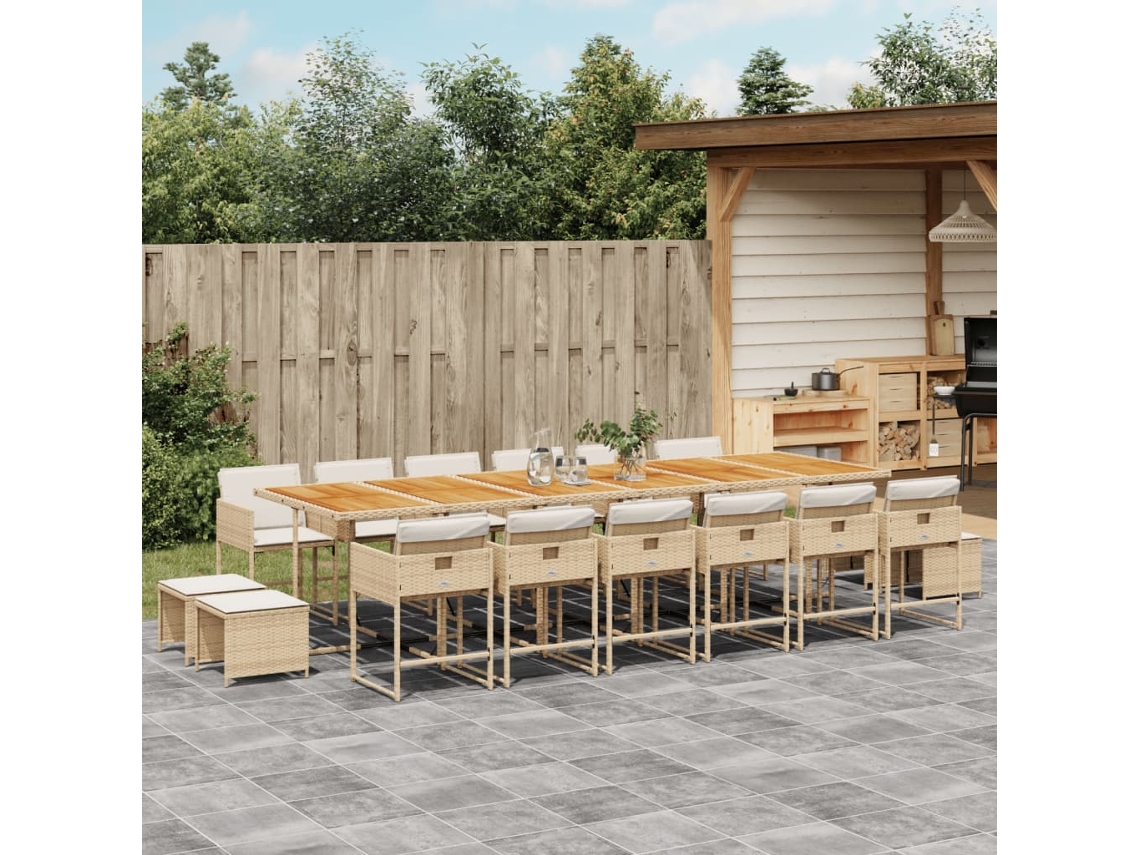 Juego de comedor de jardín de 17 piezas con cojines de mimbre beige de DKD Home Decor