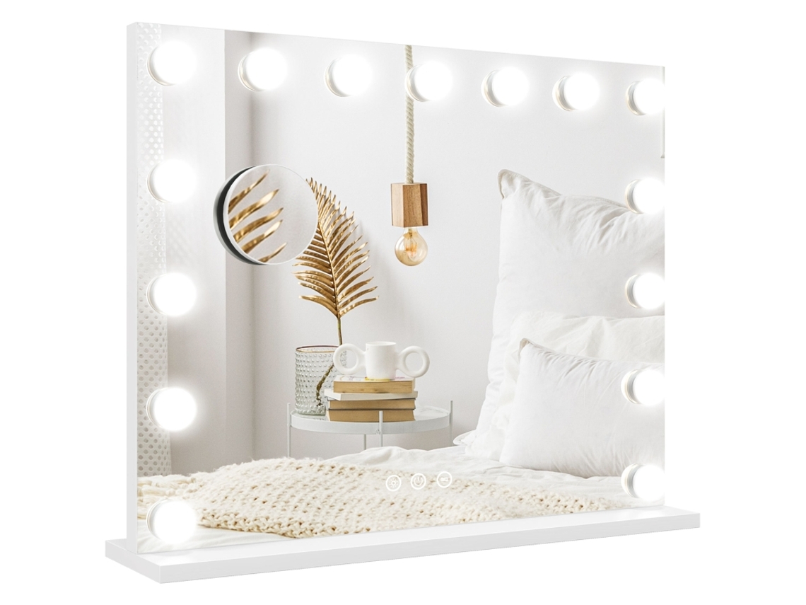 Espejo de maquillaje con LED, 3 modos de luz, intensidad ajustable, control táctil, USB, 58x48cm, blanco
