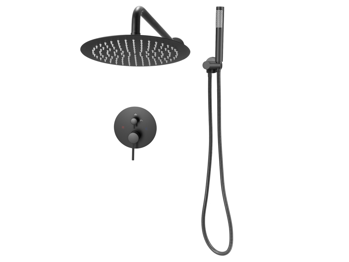 Juego de grifo de ducha de pared redondo Succebuy de 10" en negro mate