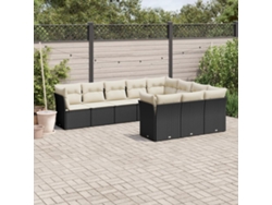 Conjunto de sofá de jardín de 10 piezas con cojines en mimbre sintético negro de DKD Home Decor