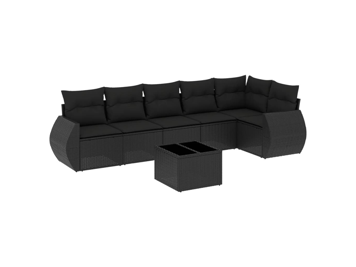 Conjunto de 7 sofás de jardín con cojines, mimbre, negro, MAISON EXCLUSIVE (7 piezas)