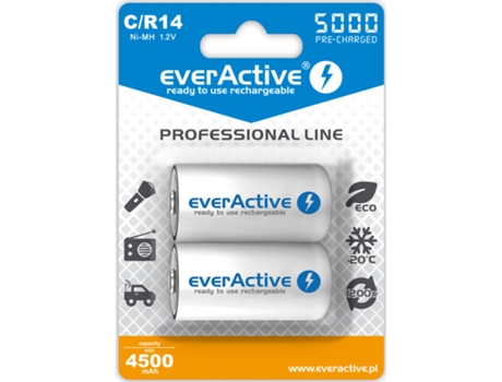 Juego de 2 Pilas Recargables EVERACTIVE R14/C 5000 mAh pre-cargo