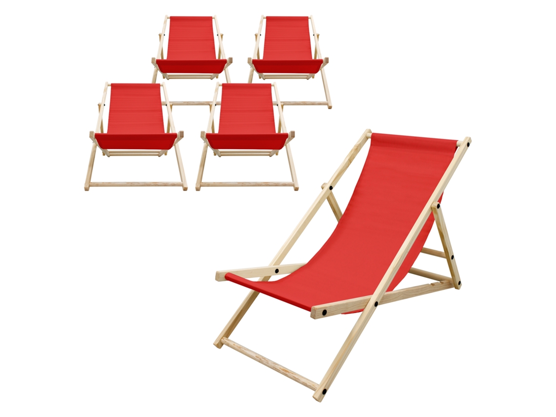5x Sillas De Playa Ecd Germany Rojo Madera De Pino Tejido Impermeable Carga Hasta 120kg