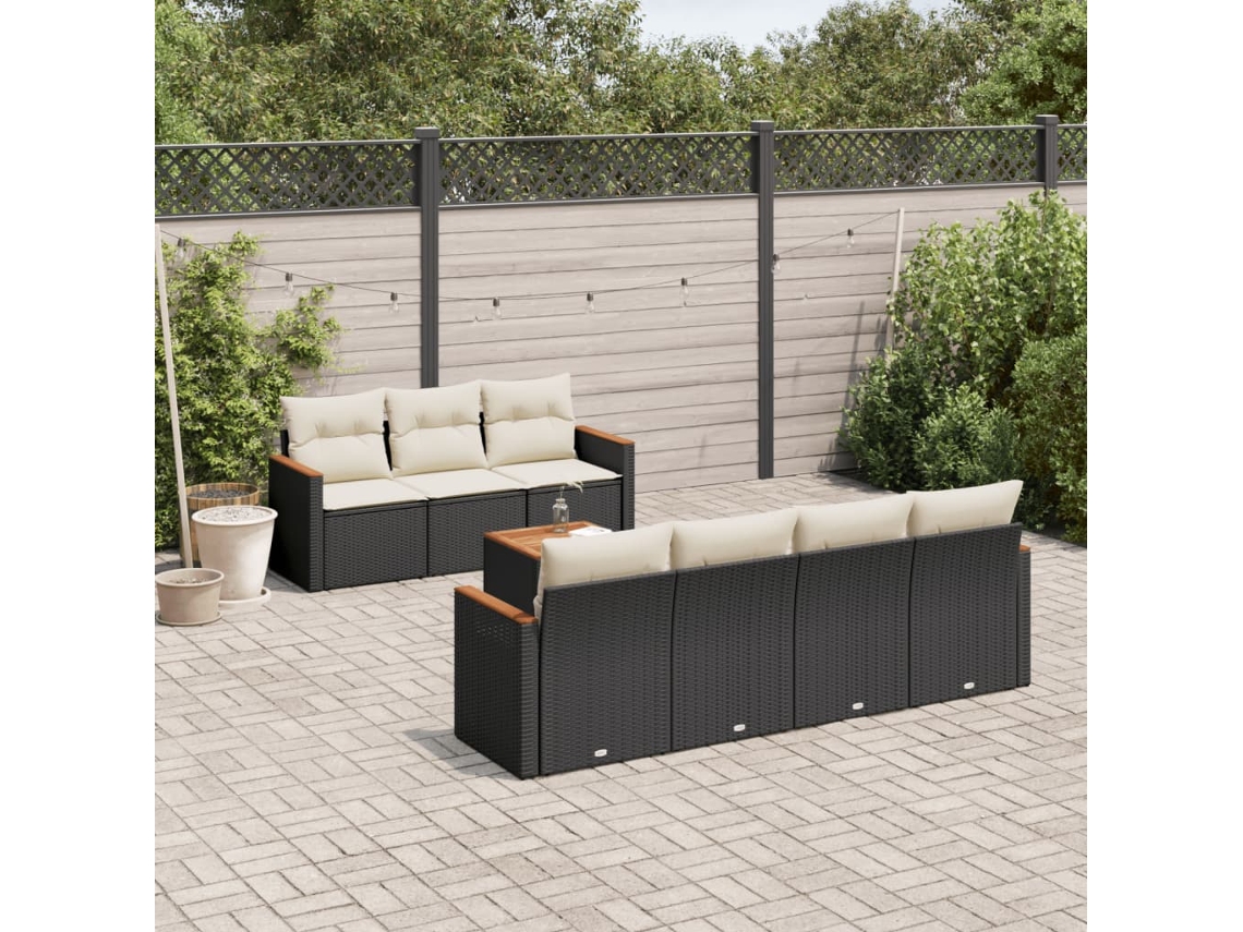 Conjunto de 8 sofás de jardín con cojines de mimbre sintético negro, Dkd Home Decor