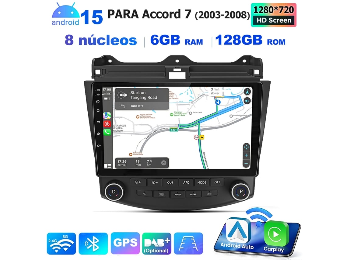 Pantalla Táctil Hexinex De 10 Pulgadas — Android Auto Inalámbrico, 6 Gb + 128 Gb, Octa-core — Para Honda Accord 7 (2003–2008) — Gps, Bt, Carplay
