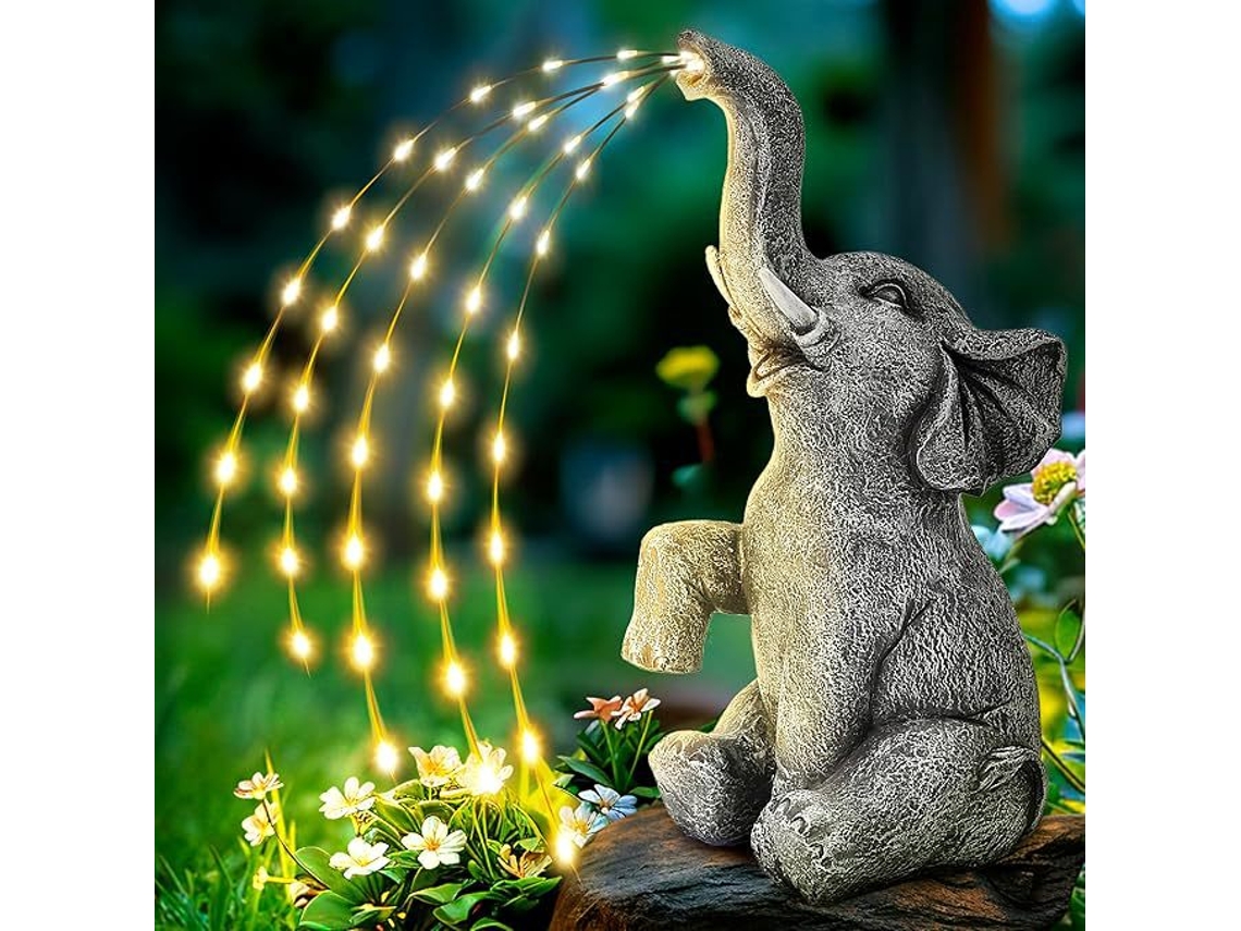 Estatua De Elefante Con Luz Led Solar Para Jardín, Agua Real, Regalo De Cumpleaños