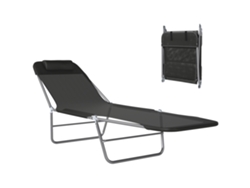 Tumbona Plegable, Reposacabezas, 5 Posiciones, 120kg, 182x56x28cm, Negra