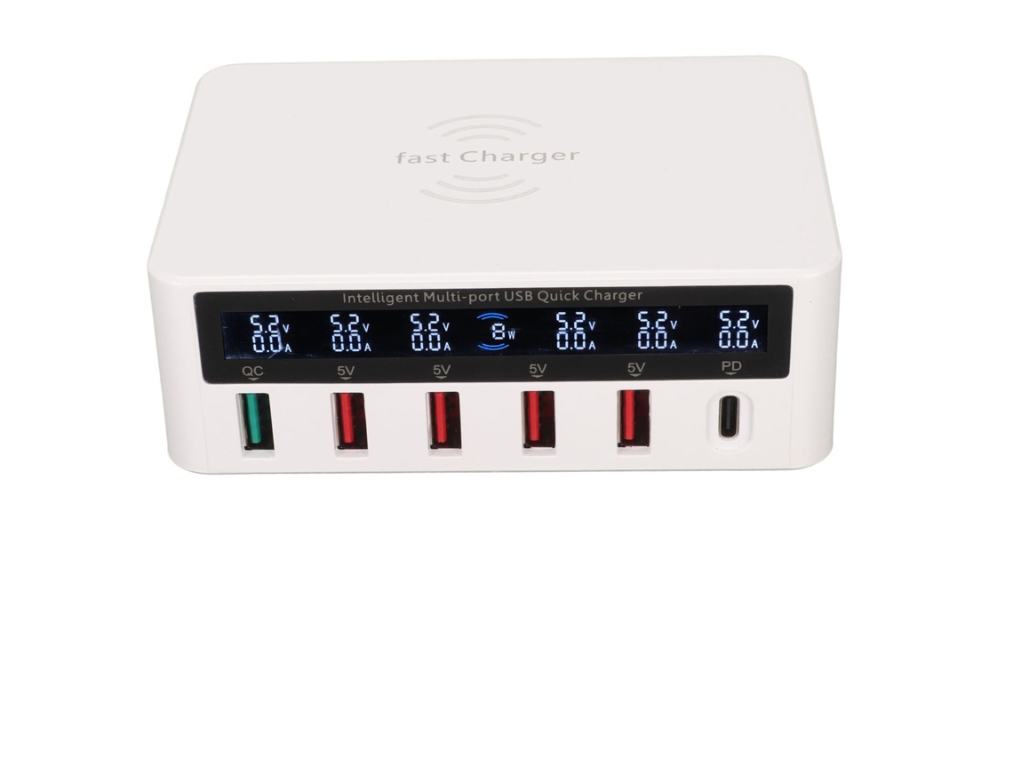 Estación De Carga Usb De 6 Puertos Y 100 W Con Carga Rápida Inalámbrica Inteligente Y Pantalla Led, Enchufe Europeo.
