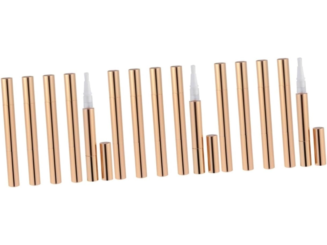 Juego De 15 Piezas De Lápiz De Vacío De Brillo Dorado, Tubos De Brillo Y Aplicadores Cosméticos Para Base De Maquillaje Y Maquillaje.