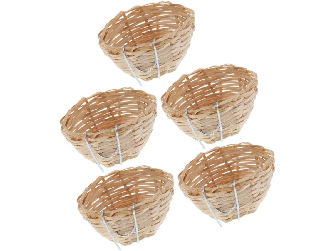 Juego De 5 Nidos De Pájaros De Bambú Tejidos A Mano Con Gancho.