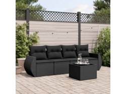 Conjunto de 5 sofás de jardín con cojines de mimbre sintético negro, Dkd Home Decor