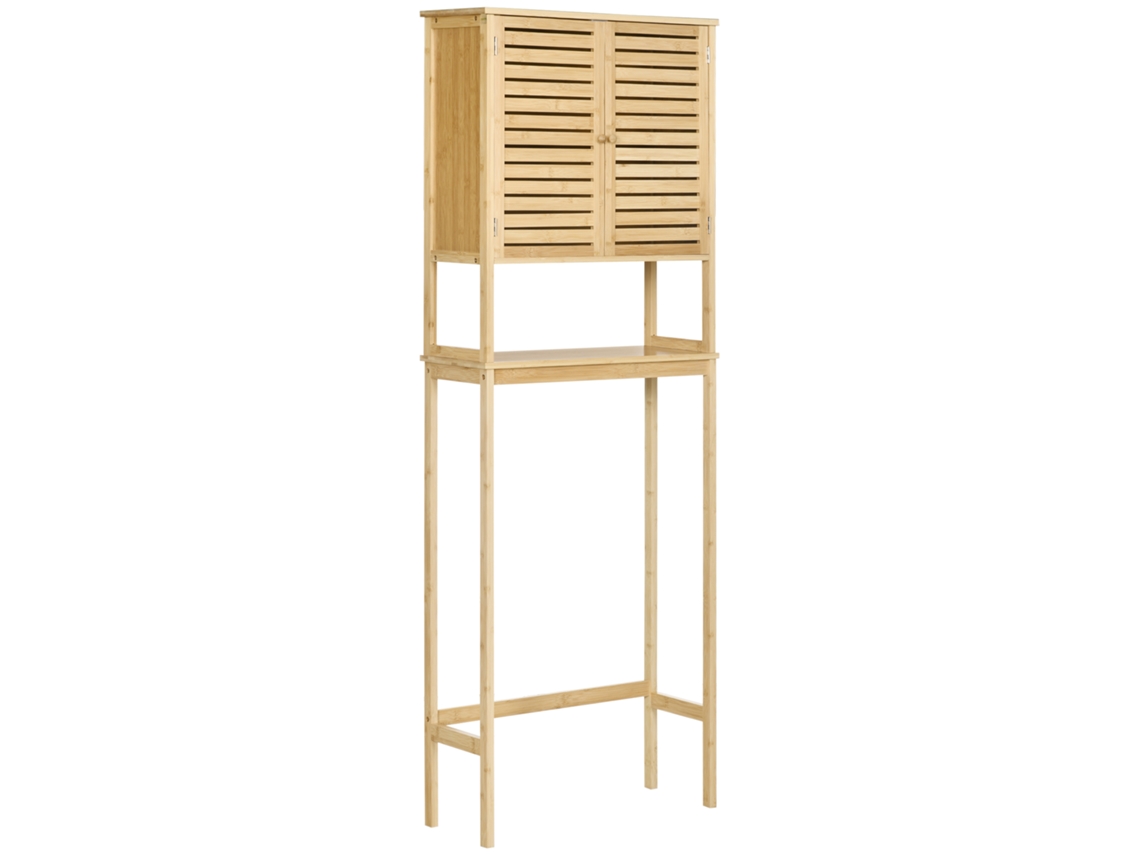 VPMKP - Kleankin mueble alto de baño de bambú para inodoro con 2 puertas, 1 estante interior y 1 estante de almacenamiento, 60x23x173 cm, natural